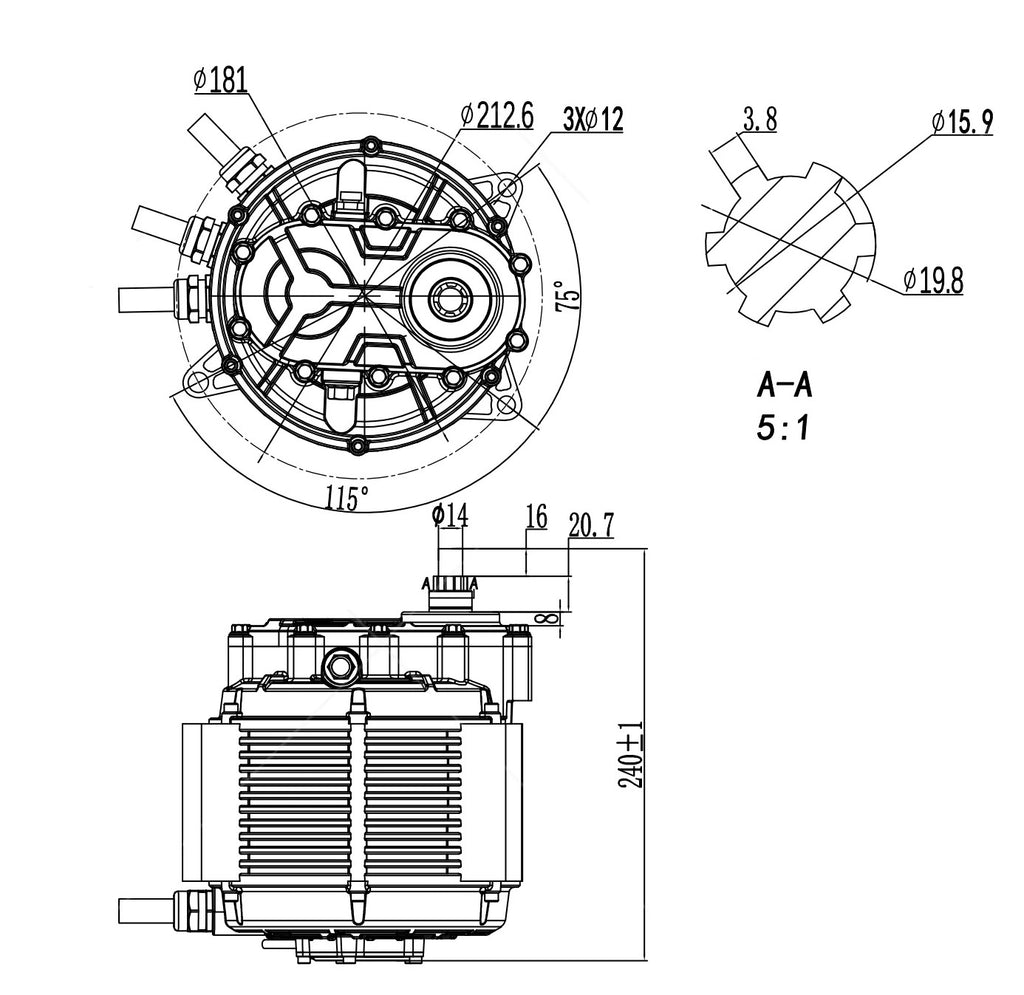QSMOTOR QS165 60H V3 10KW Mid-drive PMSM Motor with Internal Gearbox
